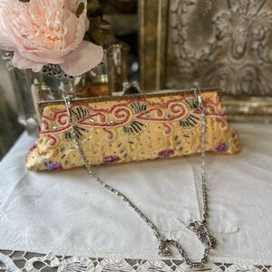 Vintage Cato yellow satin beaded bag new